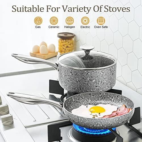 Granite nonstick frying pan set with lids — photo 5