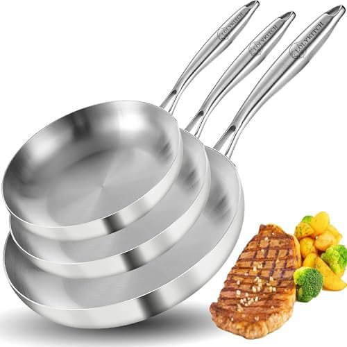 Tri-ply stainless steel three piece skillet set