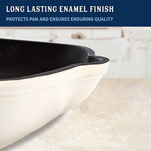 Cream enameled square grill pan with ridges — photo 5