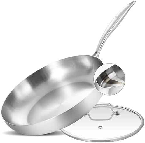 Twelve inch stainless steel frying pan with lid
