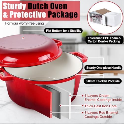 Red Dutch oven with dual purpose lid — photo 4