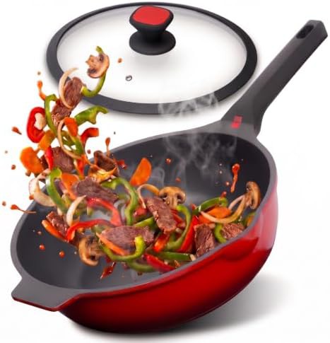 Red Deep Frying Skillet with Silicone Lid