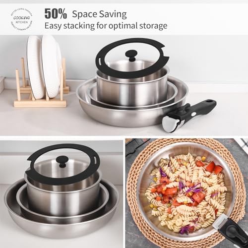 Tri-Ply Stainless Steel Cookware Set with Removable Handles — photo 4