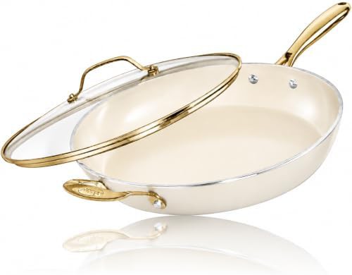Large Cream Nonstick Frying Pan 14 in