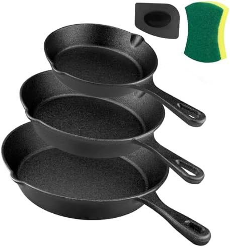 Black Iron Skillet Set with Cleaning Tools