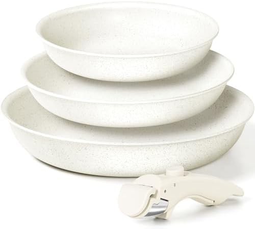 White granite nonstick set detachable handle