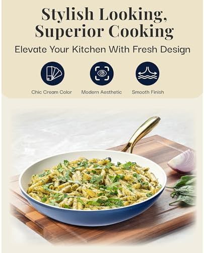 Navy and cream 10 inch ceramic skillet — photo 4