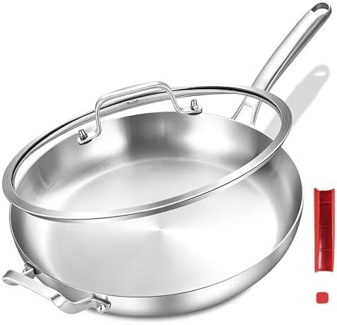 Tri-Ply Stainless Skillet with Lid and Helper Handle