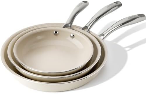 Three piece ceramic nonstick frying pan set