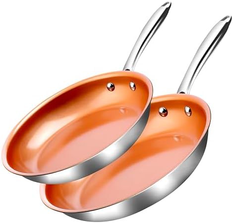 Copper nonstick two piece frying pan set