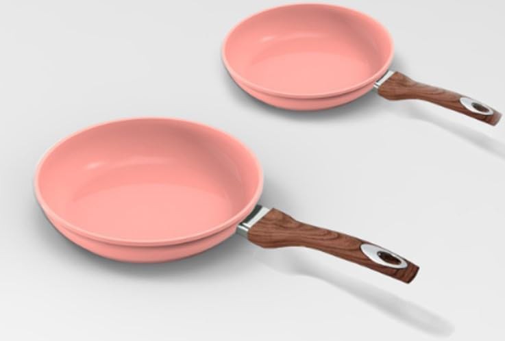 Peach ceramic nonstick frying pan set