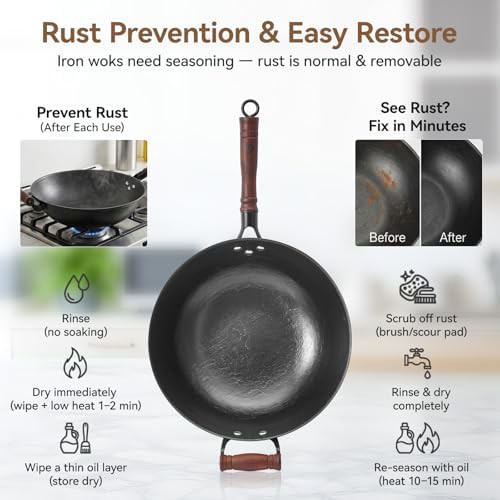 Flat bottom iron wok with lid — photo 4