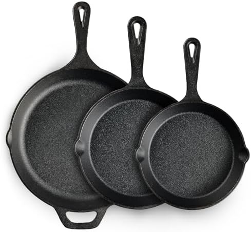 Three Piece Preseasoned Cast Iron Skillet Set