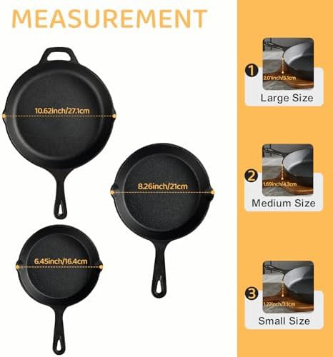 Three Piece Preseasoned Cast Iron Skillet Set — photo 3