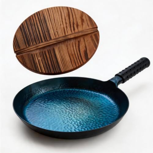 Lvhop Blued Cast Iron Flat Bottom Wok 30cm